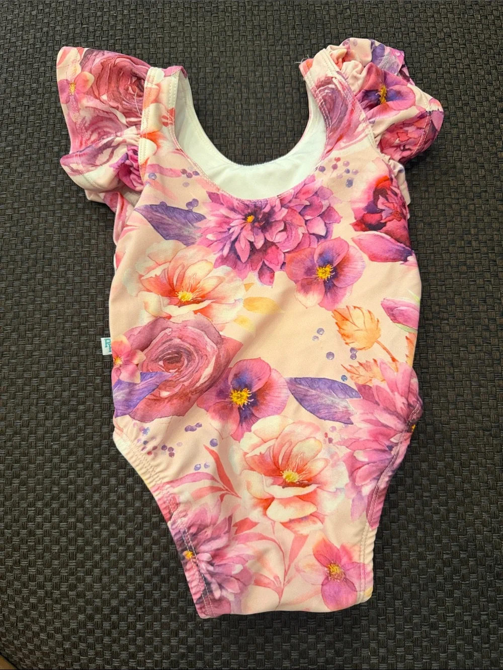Posh Peanut Pink and Purple Floral Ruffle-Sleeve Swim One-Piece